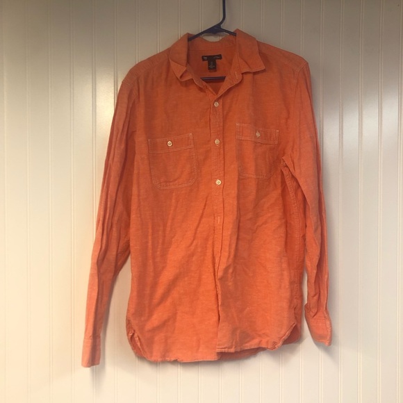 Gap Orange Long Sleeve Button-Up Shirt Large Cotton/Flax Blend - Picture 1 of 5